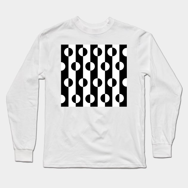 Circles Stripes Black and White Pattern Long Sleeve T-Shirt by Artisy Artist 